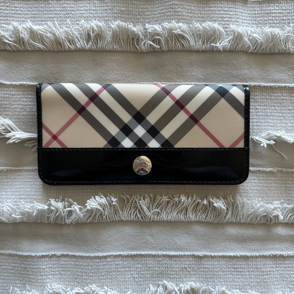 Burberry Beige Plaid Continental Wallet with Black Trim